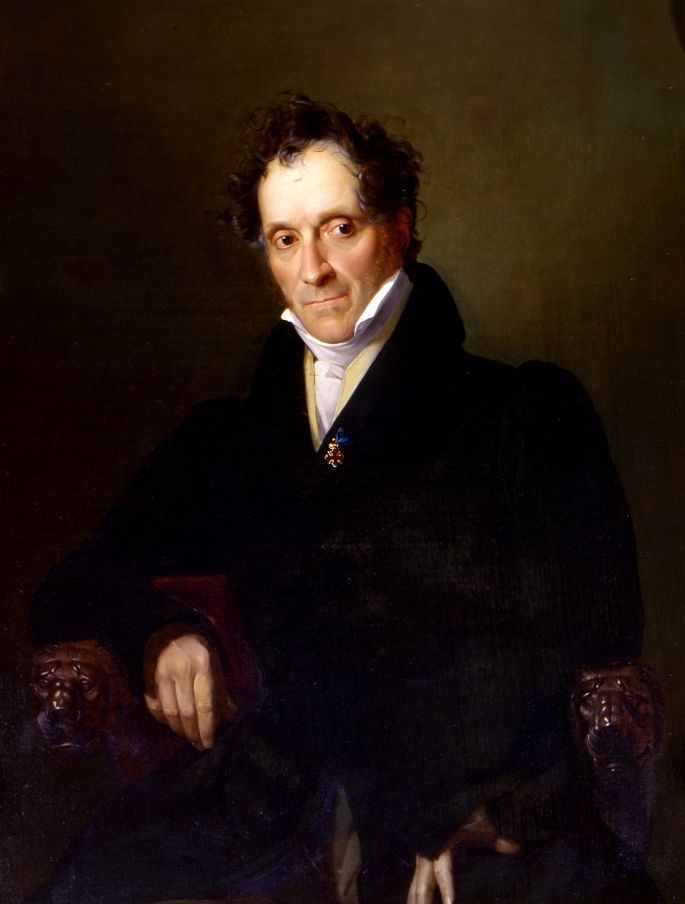 Ritratto di Giuseppe Poldi Pezzoli di Giuseppe Molteni, con giacca nera, camicia bianca, sfondo monocromatico.