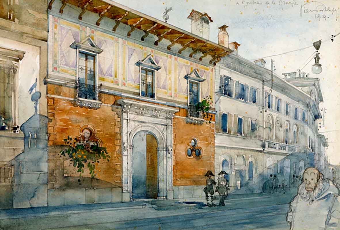 Schizzo Portaluppi su Casa degli Atellani (1919-1921, pre bombardamento)