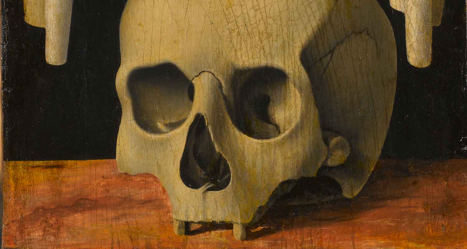 Memento mori retro del Ritratto di uomo di Andrea Previtali