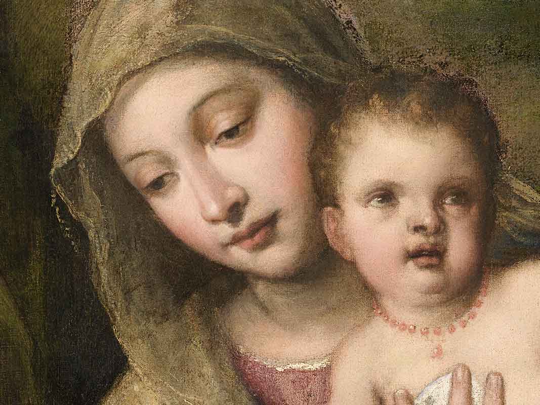 dettaglio della madonna con bambino di tiziano